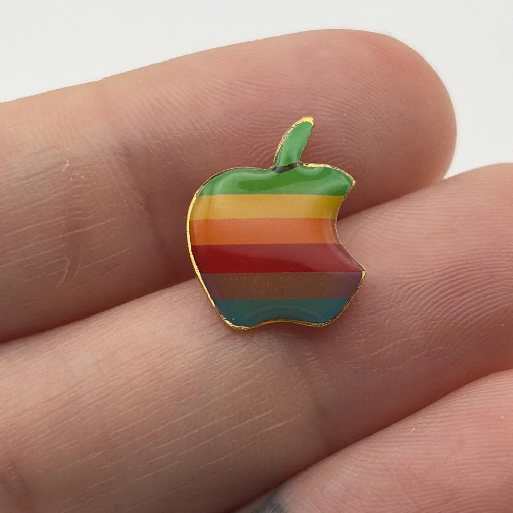 Vintage 1980s Apple Macintosh Computer Logo Rainbow Tiny Lapel Hat Pin